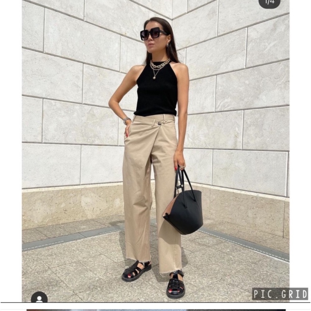 Zara Crisscross Crossover Khaki Pants Medium
